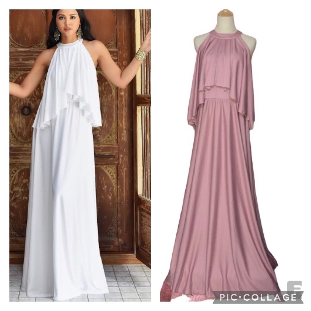 Koh Koh Dusty Rose Sleeveless Halter Maxi Dress
